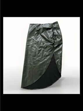 Veronica Beard Ari Black Faux Leather Ruched Side High Low Skirt Size 8